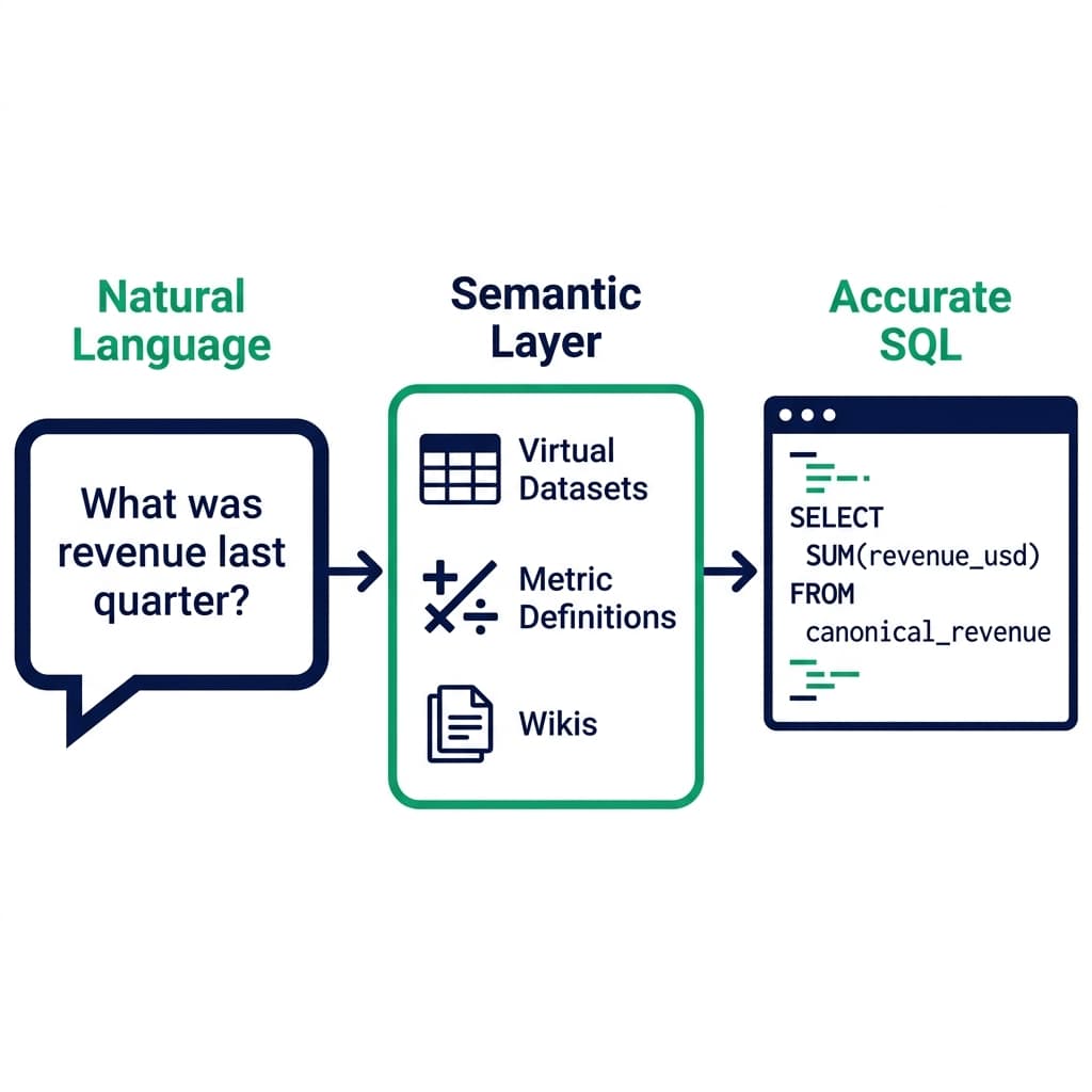 Semantic layer as translation engine between natural language and SQL